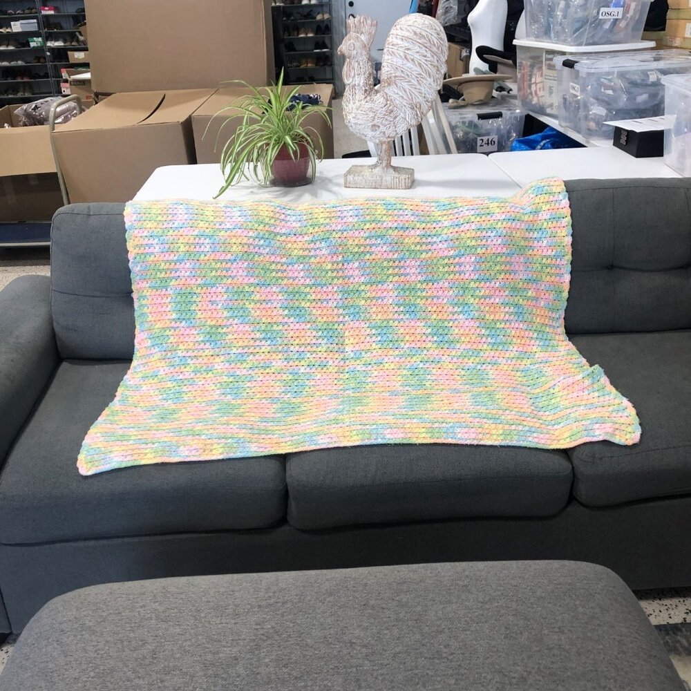 Handcrafted Pastel Multicolor Crocheted Throw Baby Blanket 45 x 32 inch